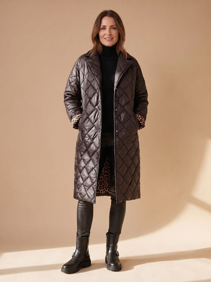 Women's Quilted Diamond-Stitch Mid-Length Winter Coat