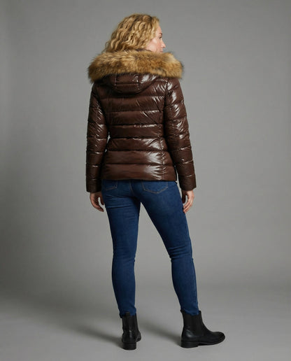 Women's Quilted Jacket with Faux Fur Collar