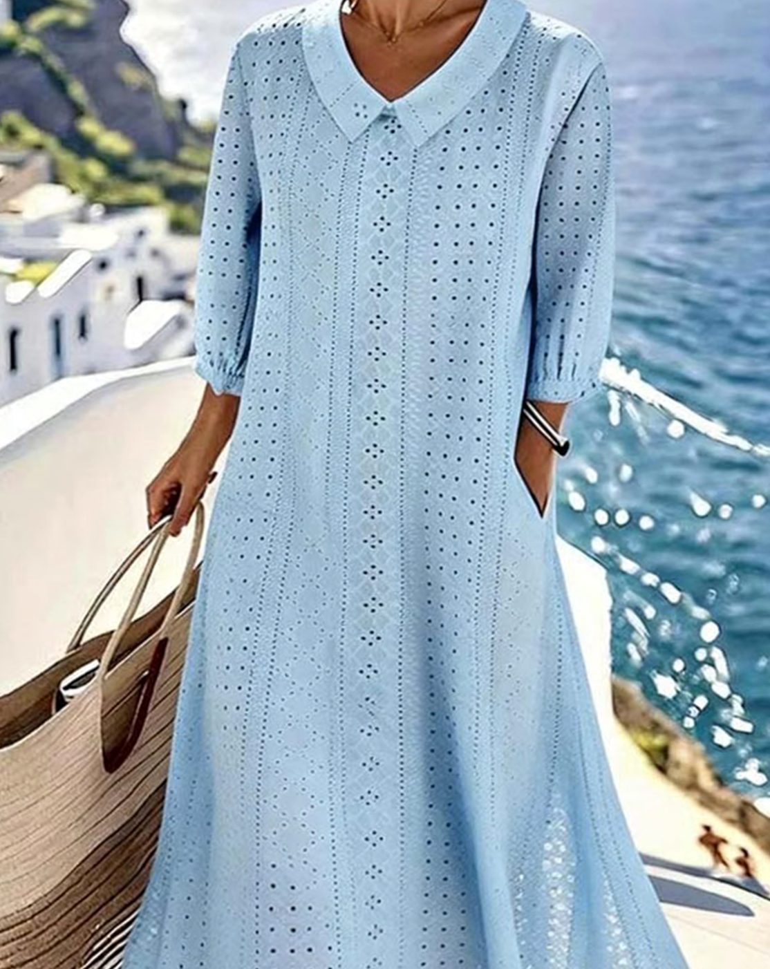 Women's Relaxed-Fit Eyelet Cutout Midi Dress