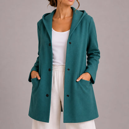 Women's Relaxed-Fit Hooded Button-Up Cardigan with Pockets