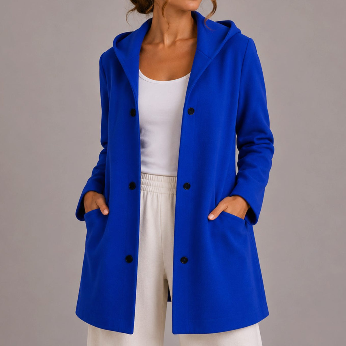 Women's Relaxed-Fit Hooded Button-Up Cardigan with Pockets