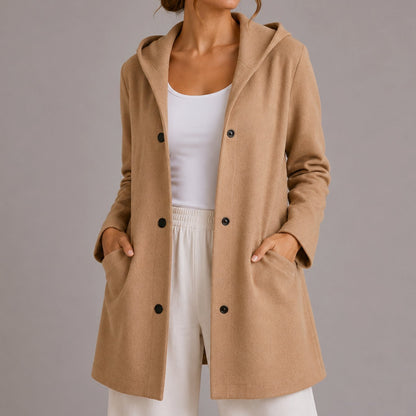 Women's Relaxed-Fit Hooded Button-Up Cardigan with Pockets