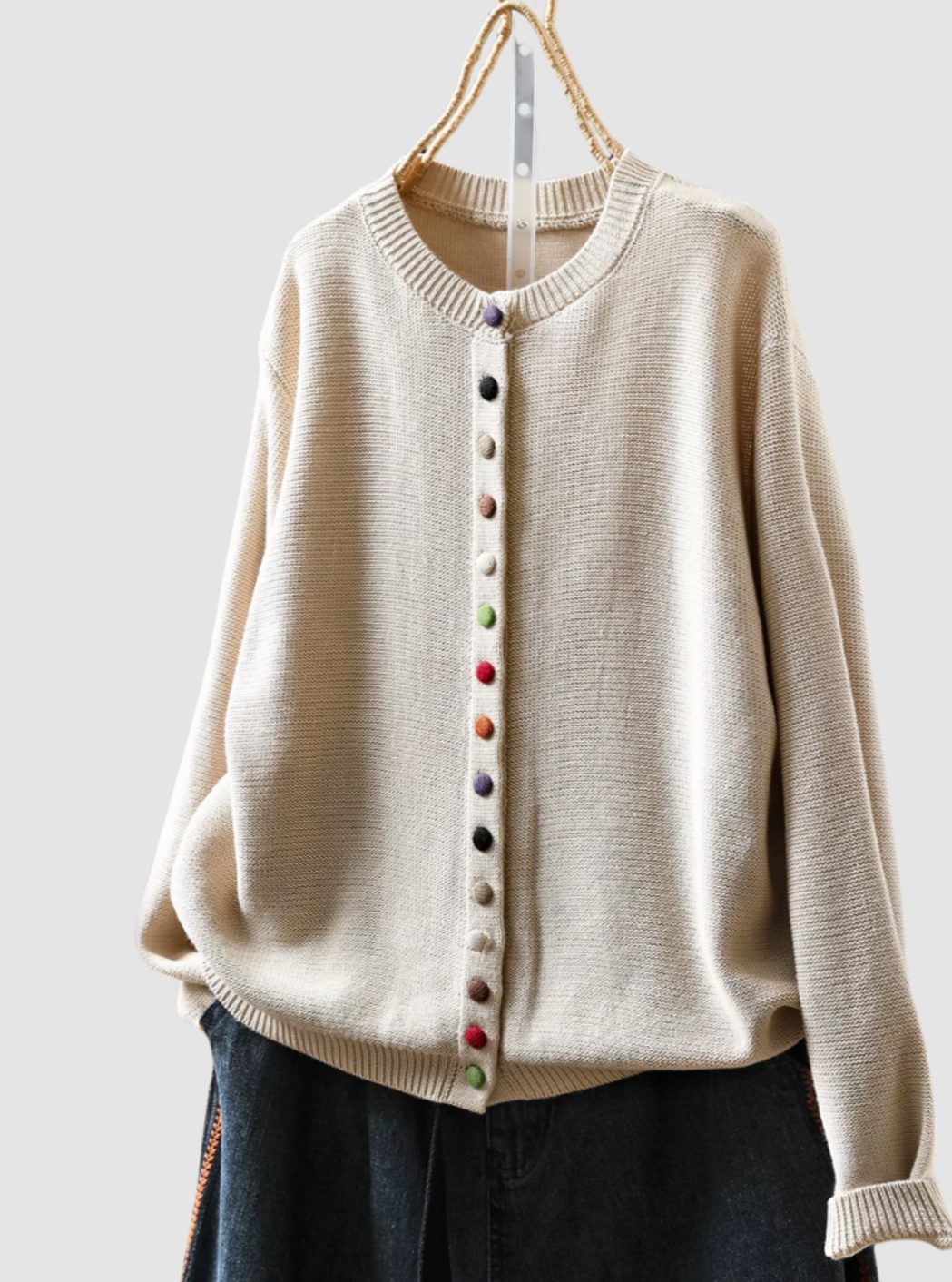 Women's Relaxed-Fit Multicoloured Button-Down Knitted Cardigan