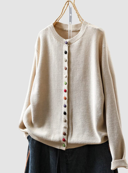 Women's Relaxed-Fit Multicoloured Button-Down Knitted Cardigan