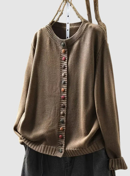Women's Relaxed-Fit Multicoloured Button-Down Knitted Cardigan