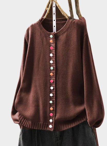 Women's Relaxed-Fit Multicoloured Button-Down Knitted Cardigan
