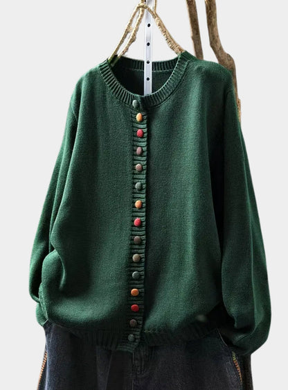 Women's Relaxed-Fit Multicoloured Button-Down Knitted Cardigan