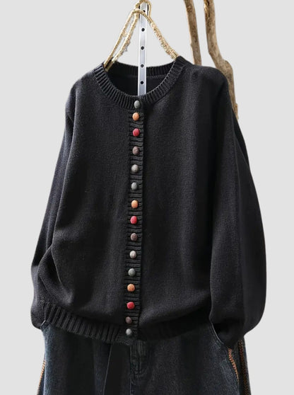 Women's Relaxed-Fit Multicoloured Button-Down Knitted Cardigan
