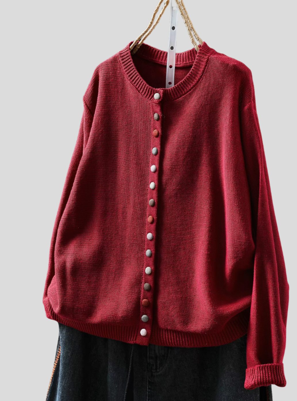 Women's Relaxed-Fit Multicoloured Button-Down Knitted Cardigan