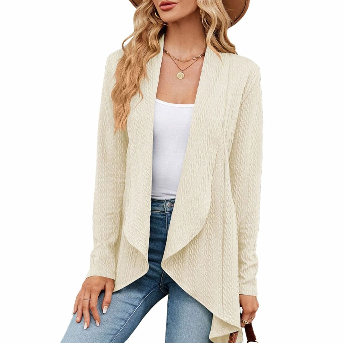 Women's Relaxed Fit Open-Front Textured Knit Long Cardigan
