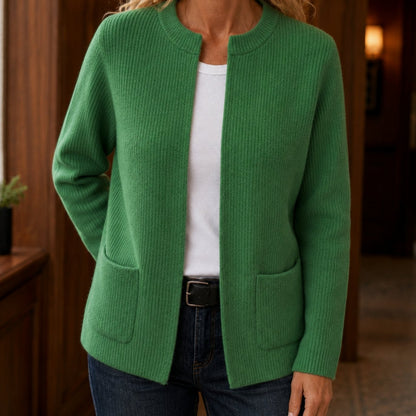 Women's Relaxed-Fit Ribbed Open-Front Cardigan with Patch Pockets
