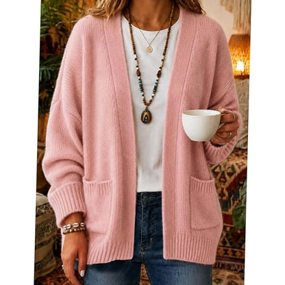 Women's Relaxed Open-Front Knit Cardigan with Pockets