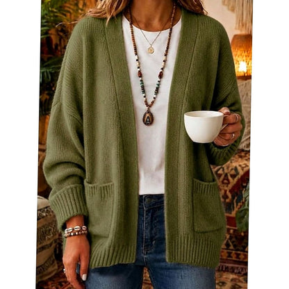 Women's Relaxed Open-Front Knit Cardigan with Pockets