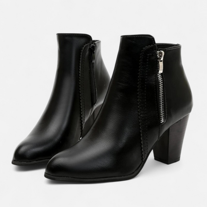 Women's Retro Ankle Boots with Chunky Heel and Zipper Detail