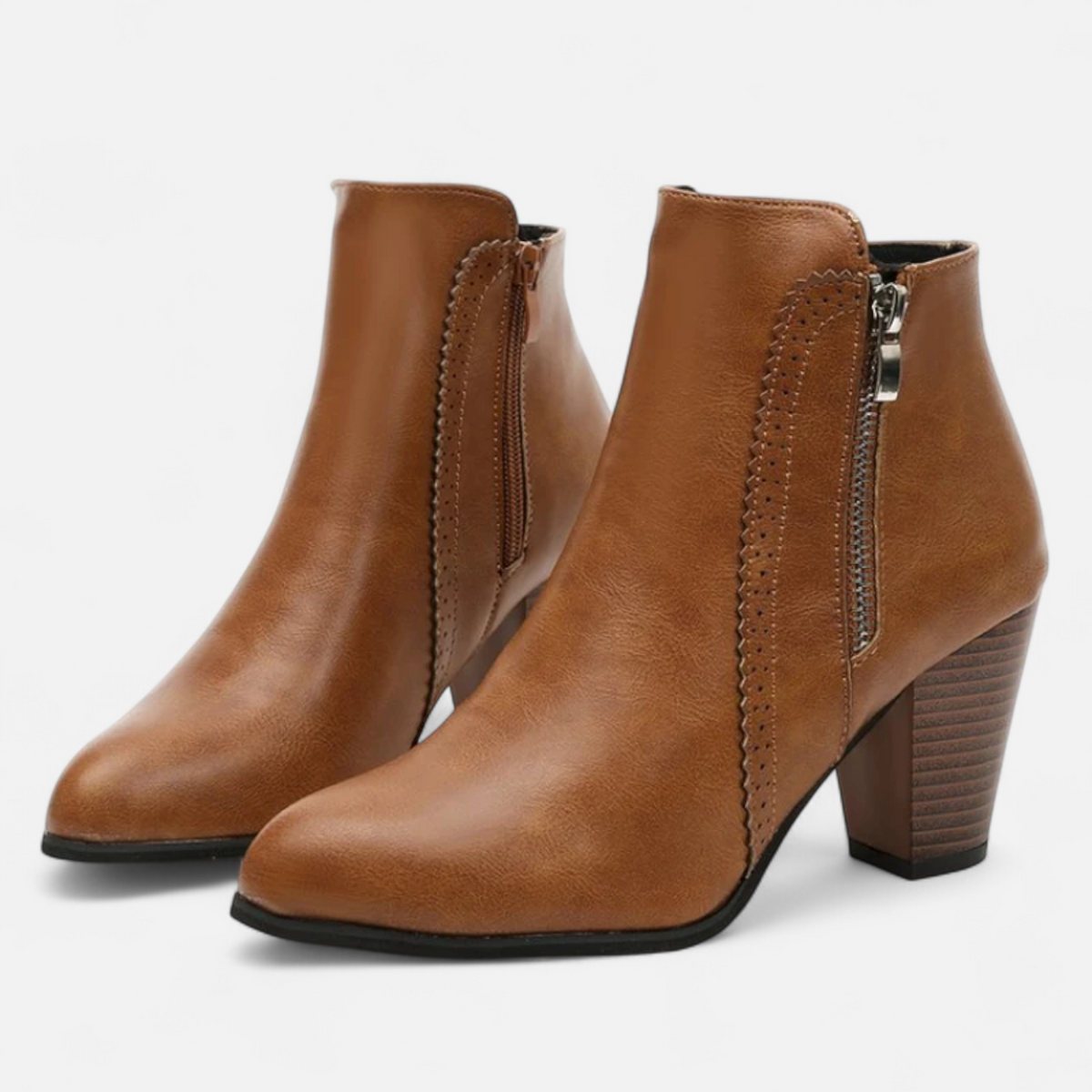 Women's Retro Ankle Boots with Chunky Heel and Zipper Detail