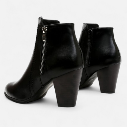 Women's Retro Ankle Boots with Chunky Heel and Zipper Detail