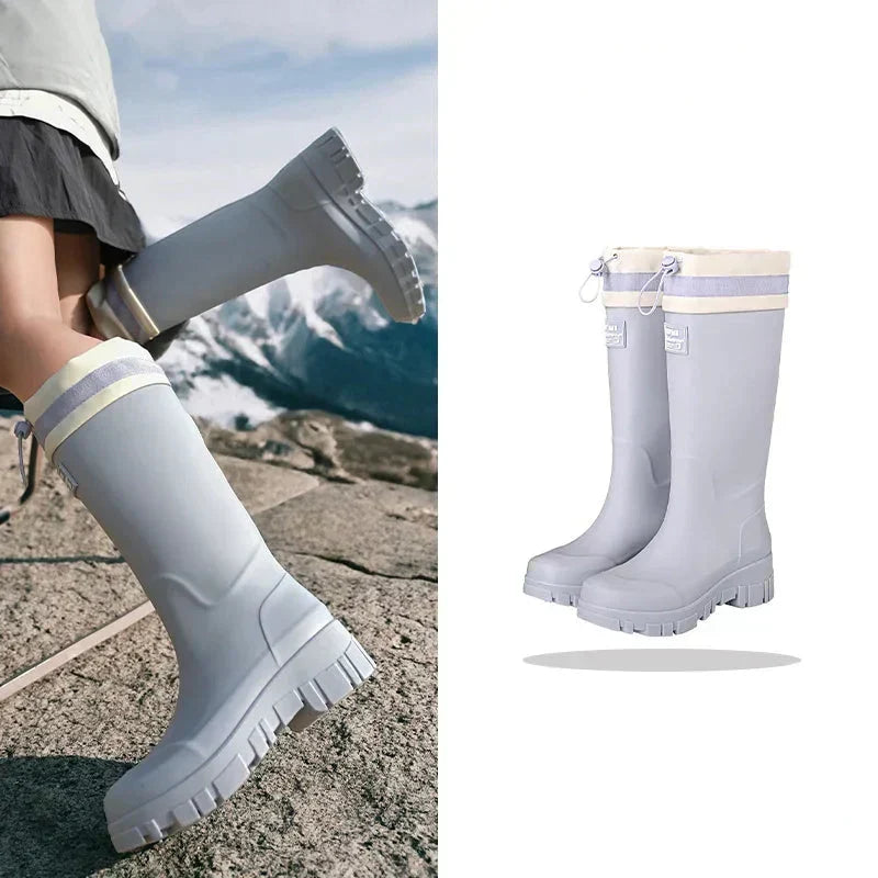 Women's Retro Style Waterproof Rain Boots with Non-Slip Sole