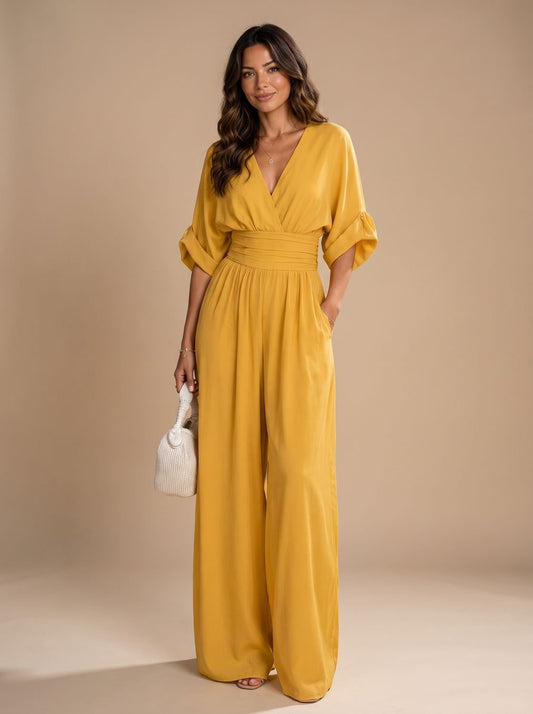 Women's Retro V-Neck Wide-Leg Jumpsuit