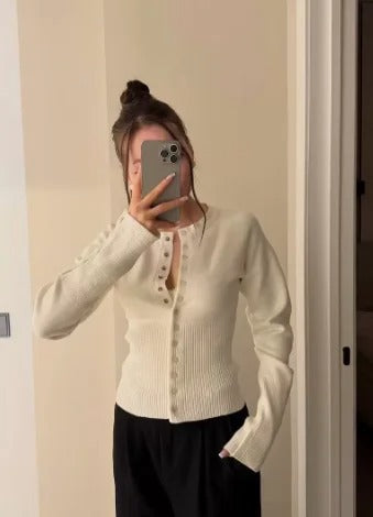 Women's Rib-Knit Cardigan | Fitted Button-Up Knit Sweater | Soft Long-Sleeve Cardigan | Everyday & Office Casual Style