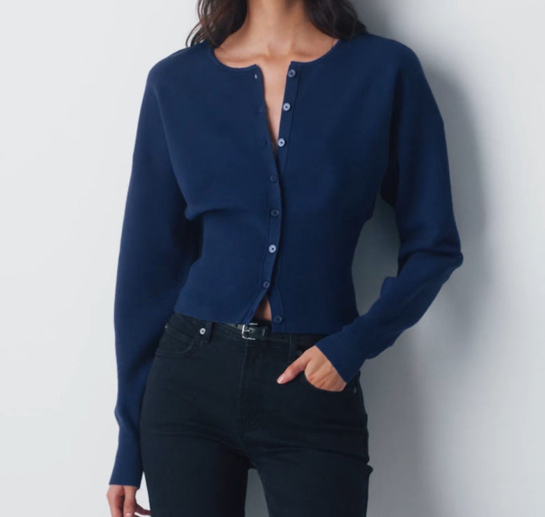 Women's Ribbed Knit Cropped Cardigan with Button Placket