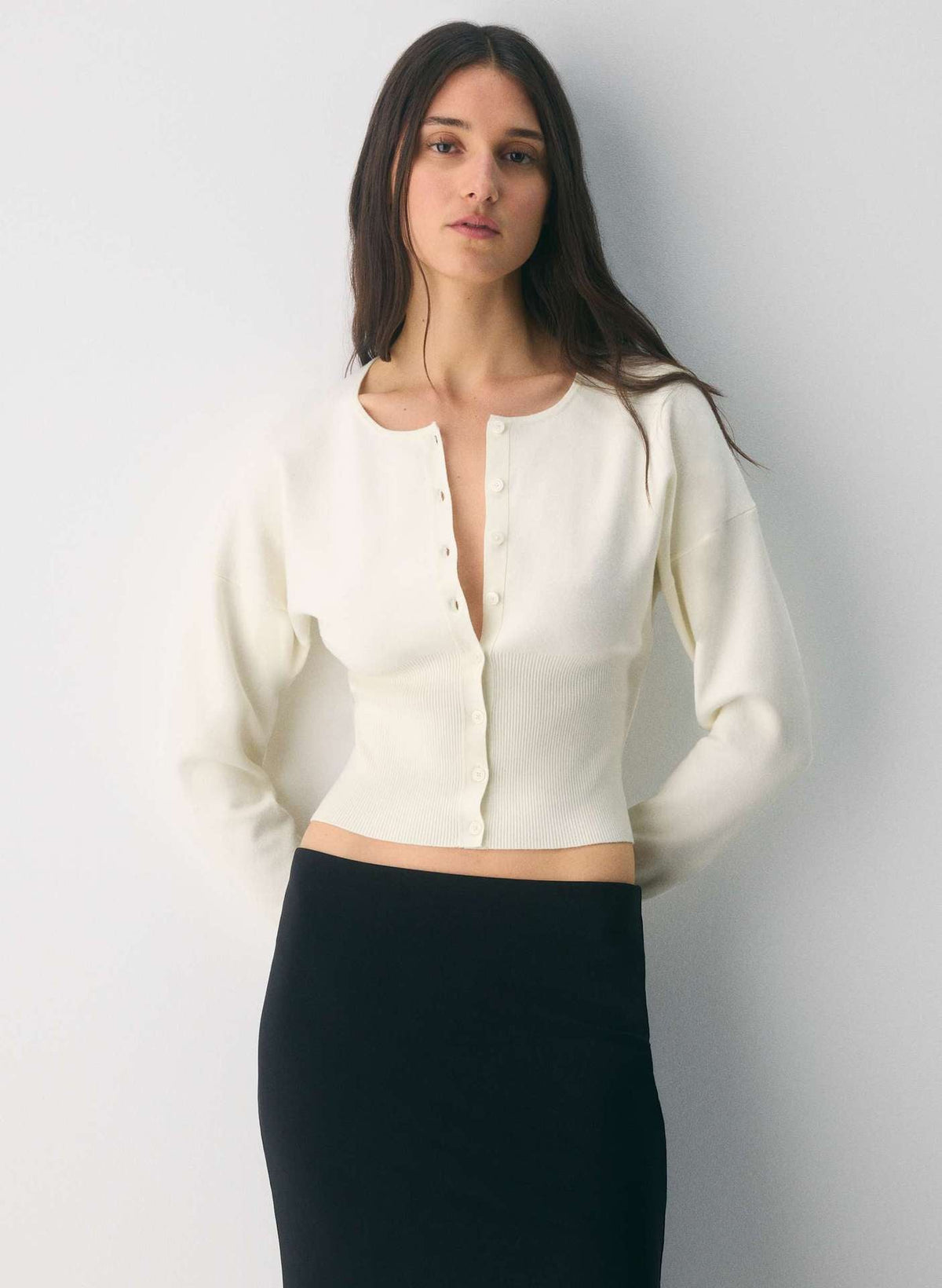 Women's Ribbed Knit Cropped Cardigan with Button Placket