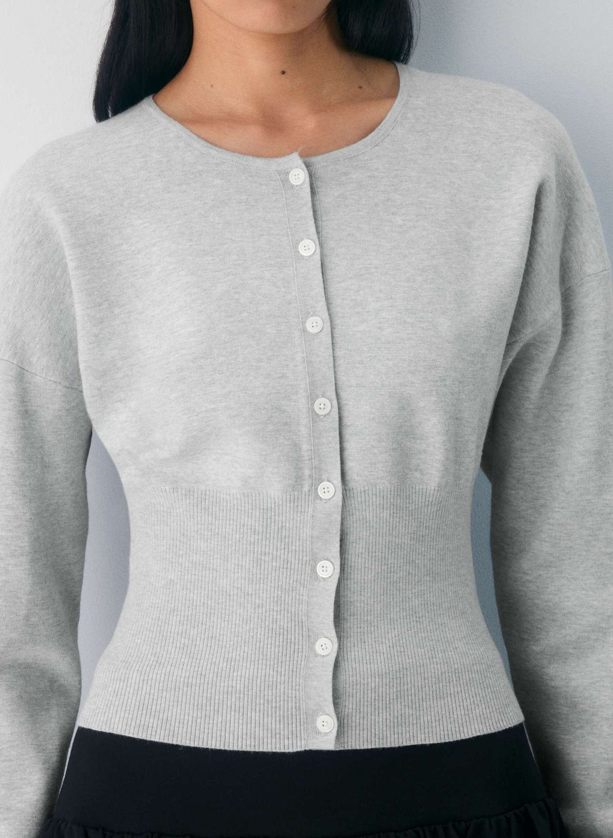 Women's Ribbed Knit Cropped Cardigan with Button Placket