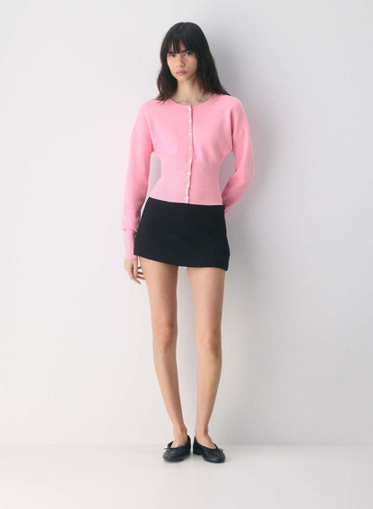 Women's Ribbed Knit Cropped Cardigan with Button Placket