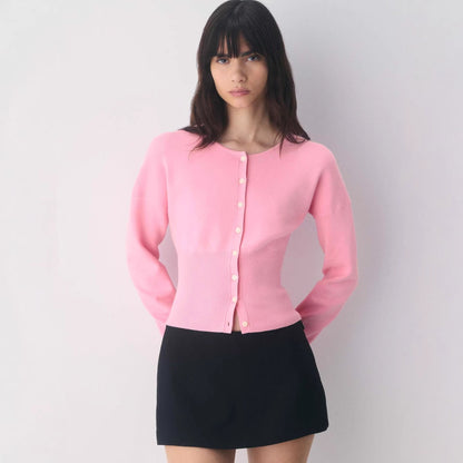 Women's Ribbed Knit Cropped Cardigan with Button Placket