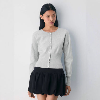 Women's Ribbed Knit Cropped Cardigan with Button Placket