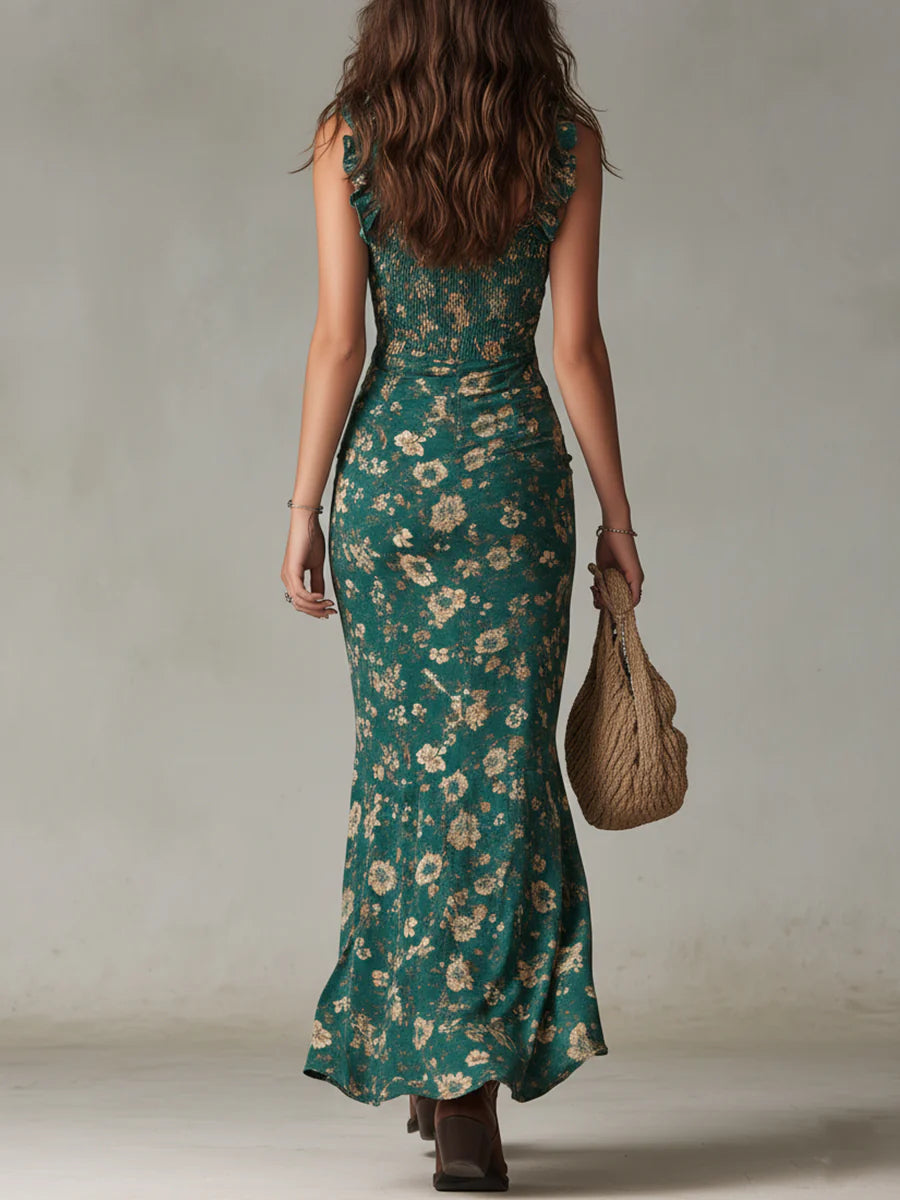Women's Ruched Floral Maxi Dress