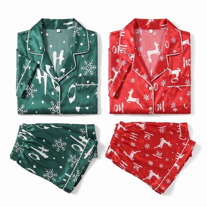 Women's Satin Pajama Set - Short Christmas Set with Shirt and Shorts