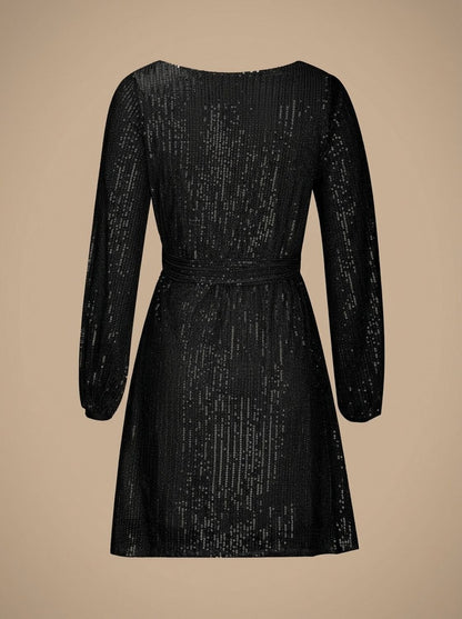 Women's Sequin Asymmetric Draped-Sleeve Christmas Party Mini Dress