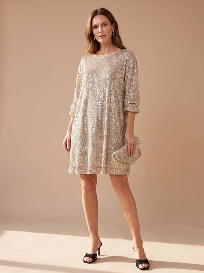 Women's Sequin Asymmetric Draped-Sleeve Christmas Party Mini Dress