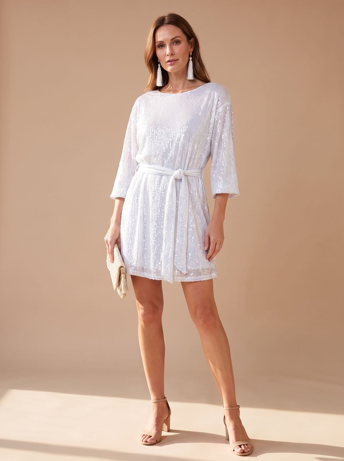 Women's Sequin Asymmetric Draped-Sleeve Christmas Party Mini Dress