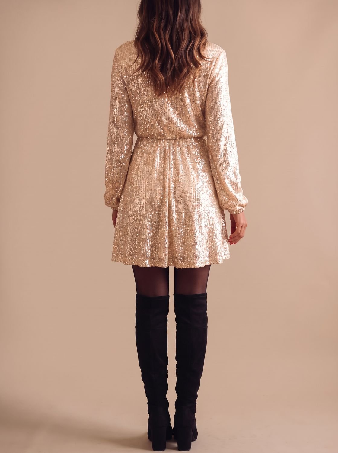 Women's Sequin Wrap-Front Long-Sleeve Christmas Party Dress