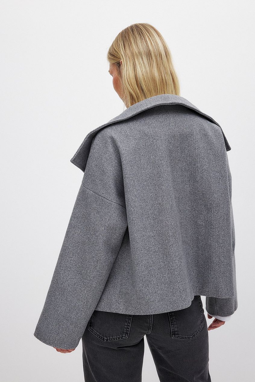Women's Short Wool Jacket with Double Snap Button Closure