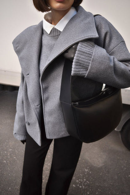 Women's Short Wool Jacket with Double Snap Button Closure