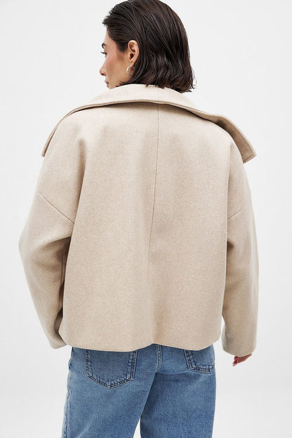 Women's Short Wool Jacket with Double Snap Button Closure