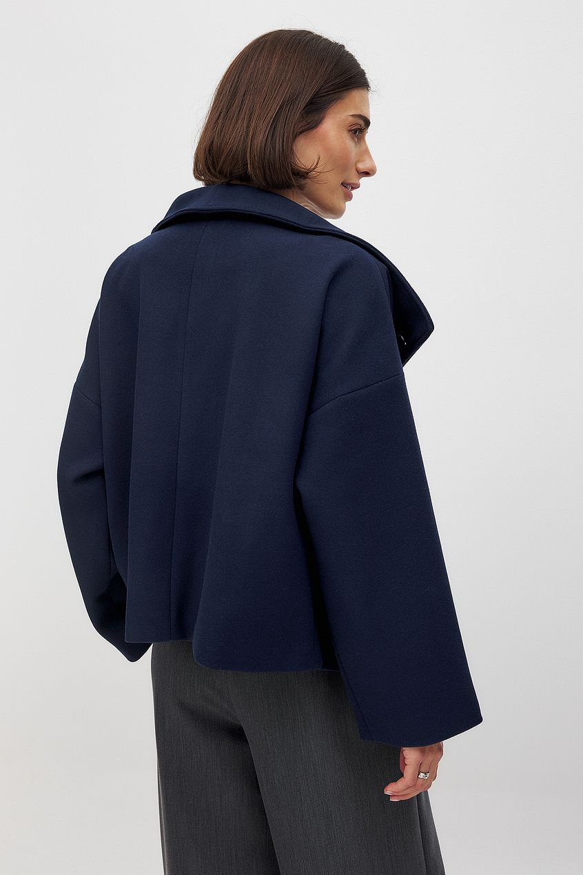 Women's Short Wool Jacket with Double Snap Button Closure