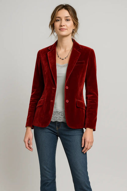 Women's Slim-Fit Velvet Blazer with Lapels