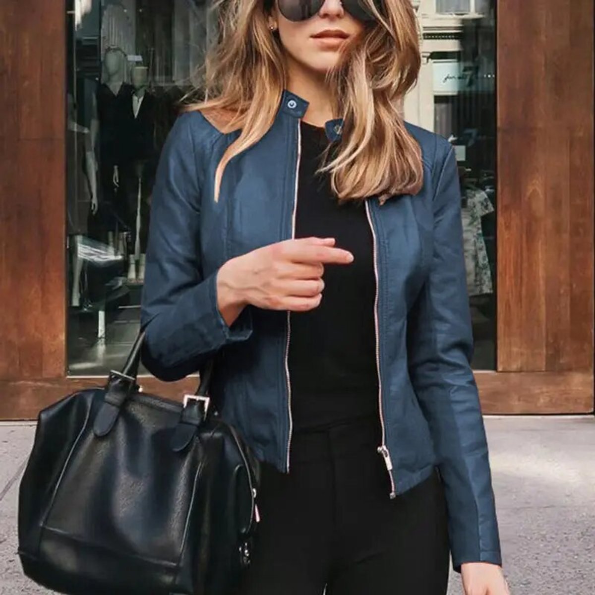 Women's Slim-Fit Zip-Up Faux Leather Jacket