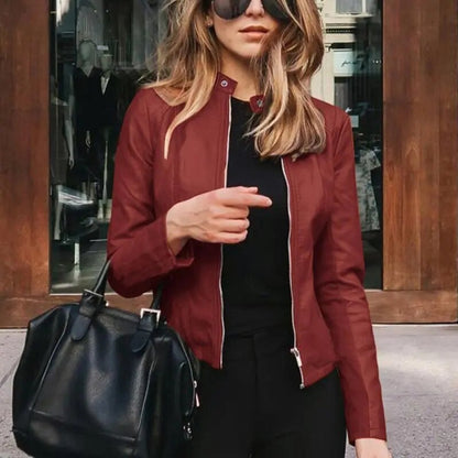 Women's Slim-Fit Zip-Up Faux Leather Jacket