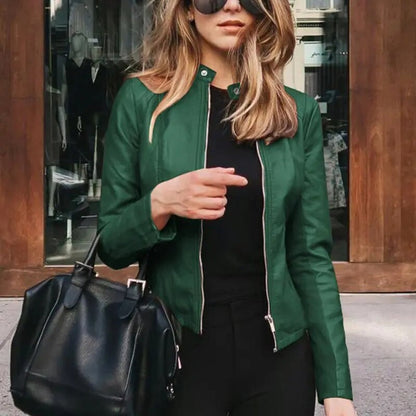 Women's Slim-Fit Zip-Up Faux Leather Jacket