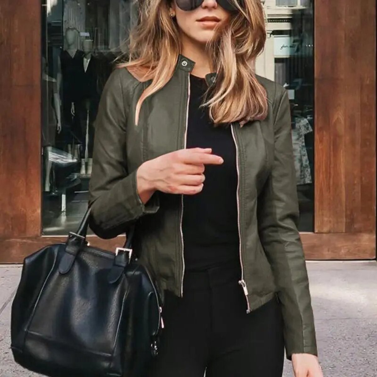 Women's Slim-Fit Zip-Up Faux Leather Jacket