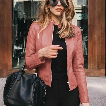 Women's Slim-Fit Zip-Up Faux Leather Jacket