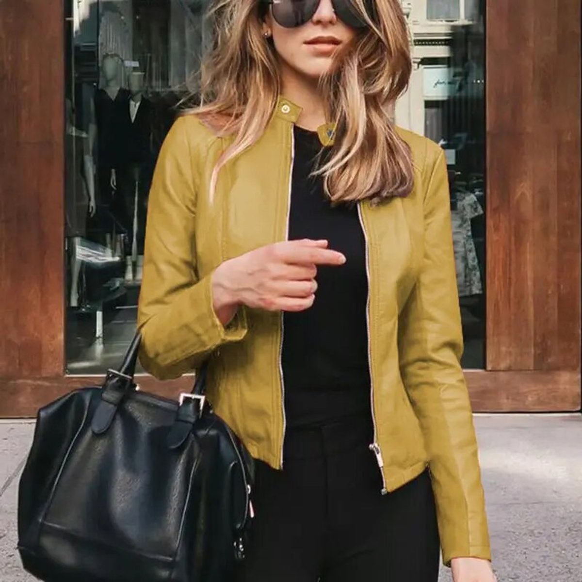 Women's Slim-Fit Zip-Up Faux Leather Jacket