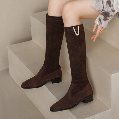 Women's Soft-Fitting Knee-High Boots with Low Block Heel