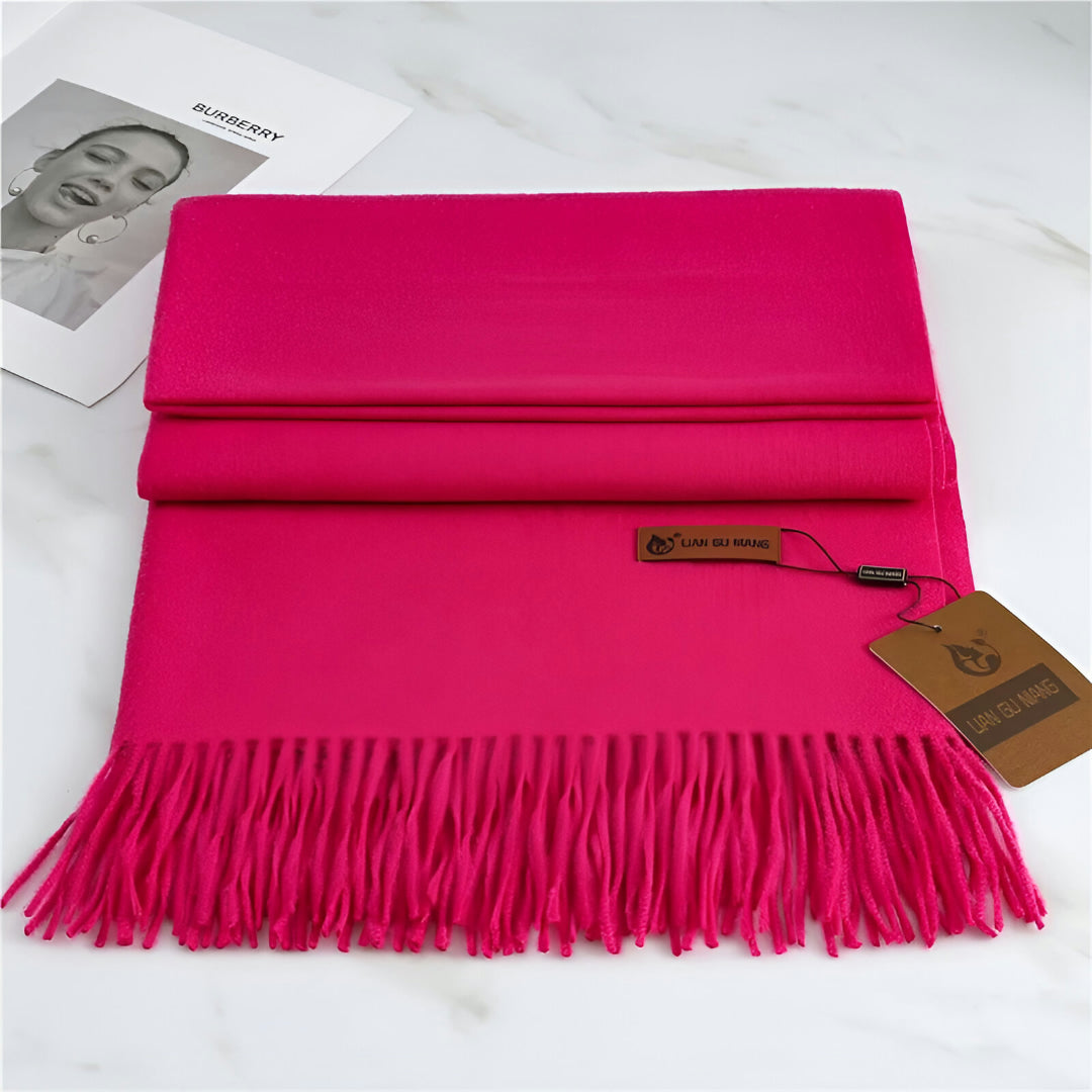 Women's Solid Cashmere Winter Scarf with Fringe