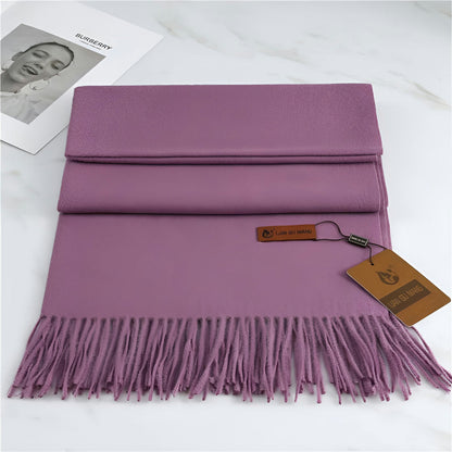 Women's Solid Cashmere Winter Scarf with Fringe
