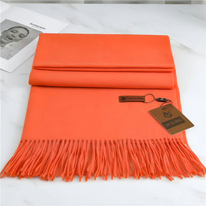 Women's Solid Cashmere Winter Scarf with Fringe